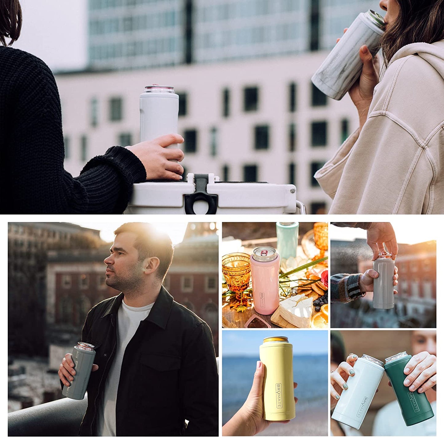 Hopsulator Slim Can Cooler - Insulated Stainless Steel Holder for 12 Oz Slim Cans, Ideal for Hard Seltzer, Beer, Soda, and Energy Drinks (Walnut Finish)