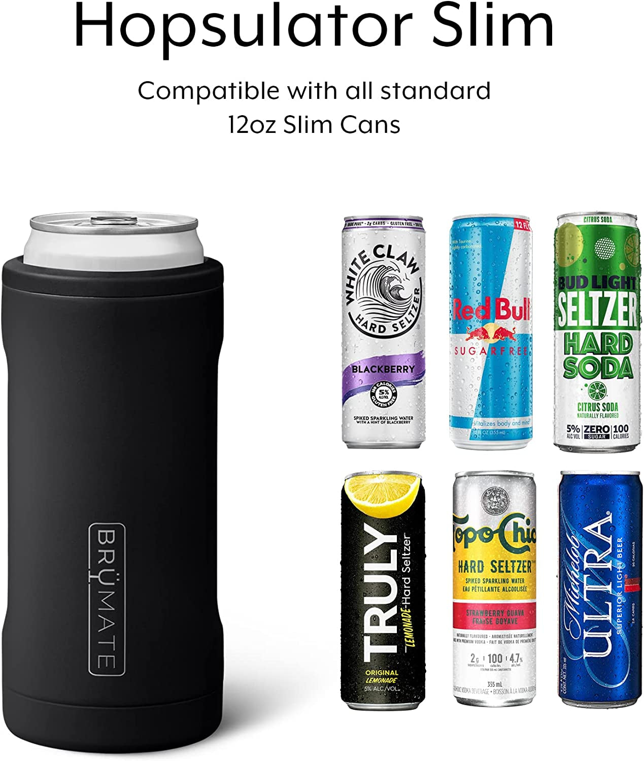 Hopsulator Slim Can Cooler - Insulated Stainless Steel Holder for 12 Oz Slim Cans, Ideal for Hard Seltzer, Beer, Soda, and Energy Drinks (Walnut Finish)