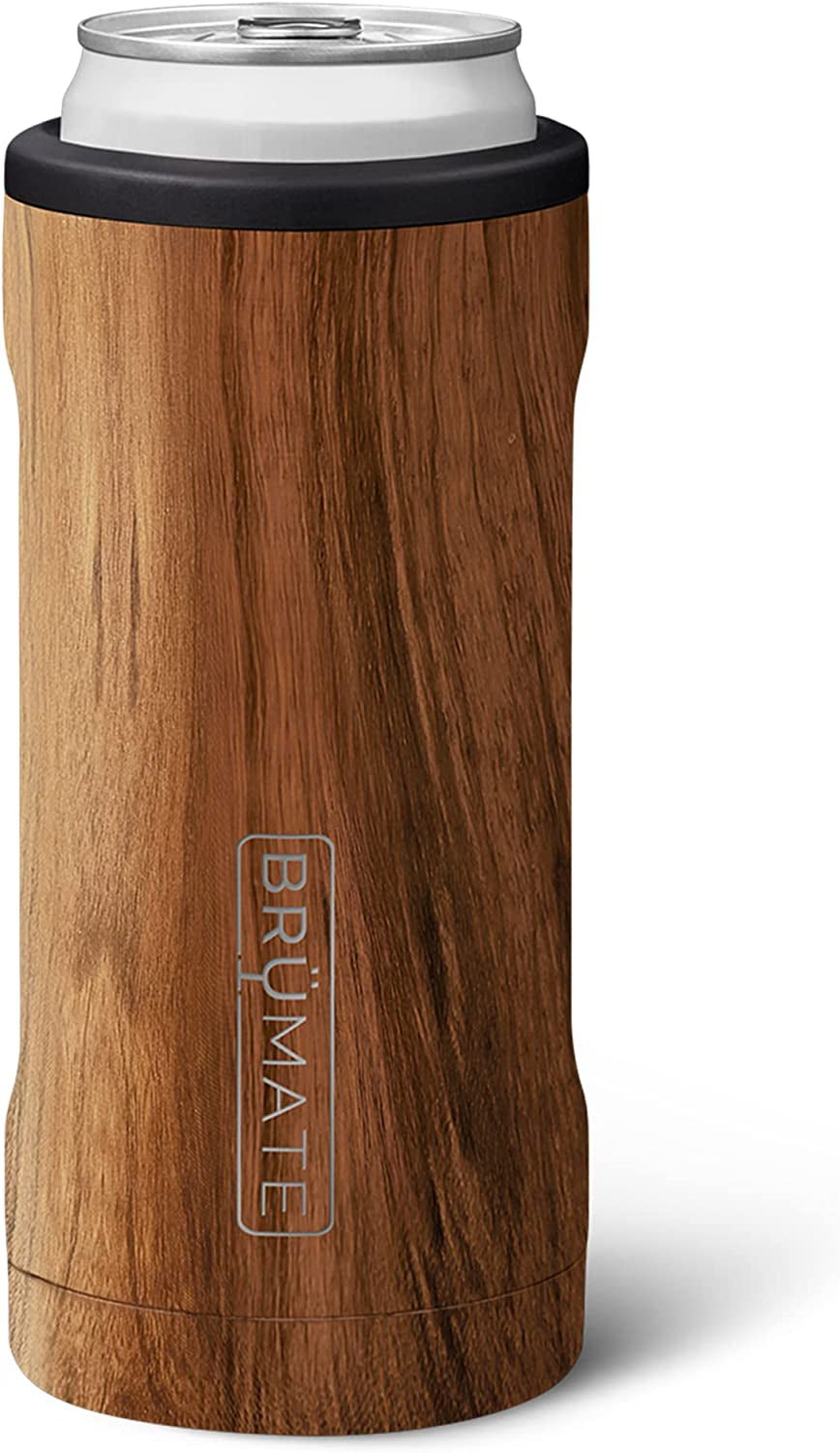 Hopsulator Slim Can Cooler - Insulated Stainless Steel Holder for 12 Oz Slim Cans, Ideal for Hard Seltzer, Beer, Soda, and Energy Drinks (Walnut Finish)