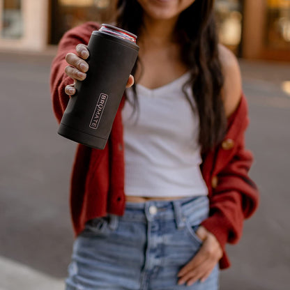 Hopsulator Slim Can Cooler - Insulated Stainless Steel Holder for 12 Oz Slim Cans, Ideal for Hard Seltzer, Beer, Soda, and Energy Drinks (Walnut Finish)