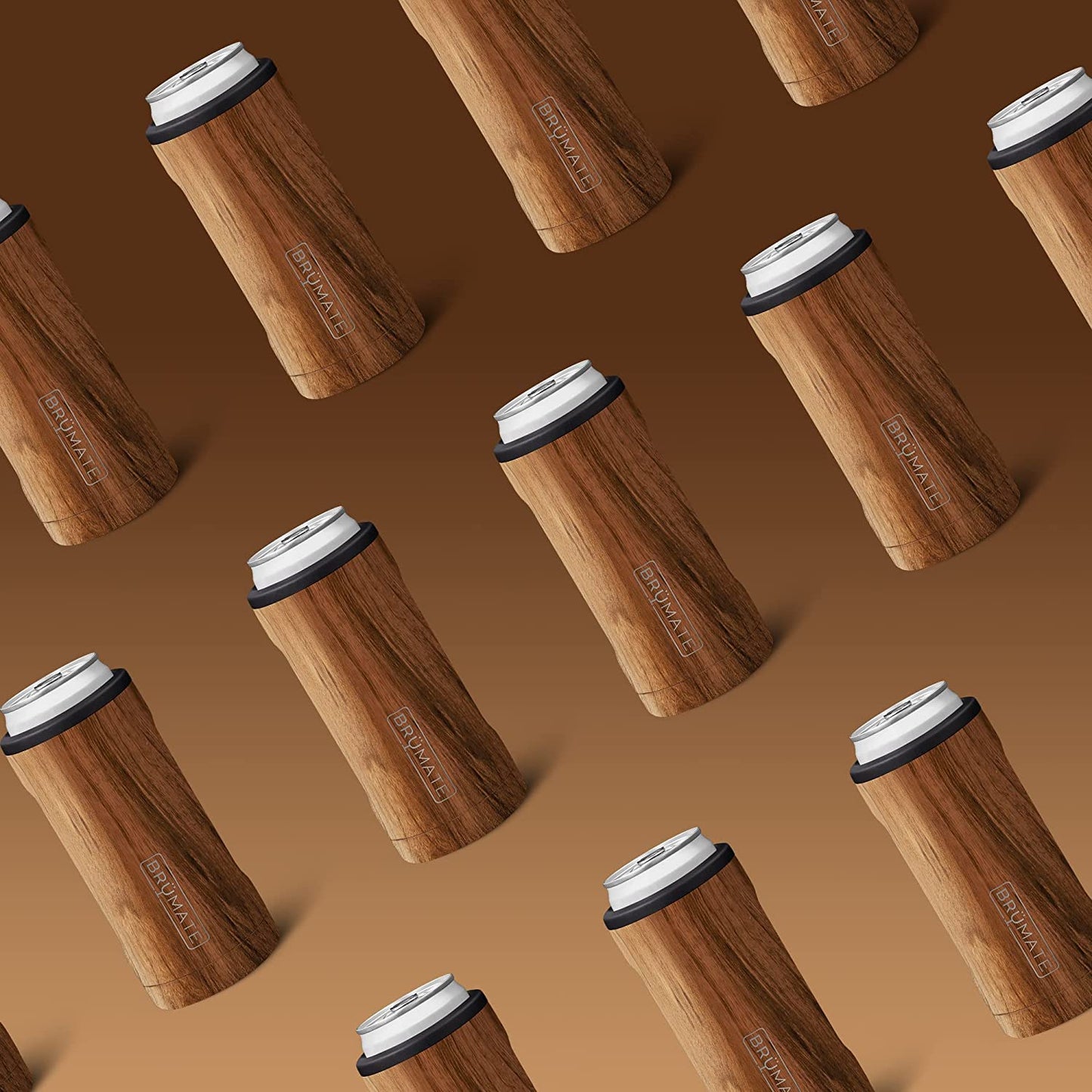 Hopsulator Slim Can Cooler - Insulated Stainless Steel Holder for 12 Oz Slim Cans, Ideal for Hard Seltzer, Beer, Soda, and Energy Drinks (Walnut Finish)