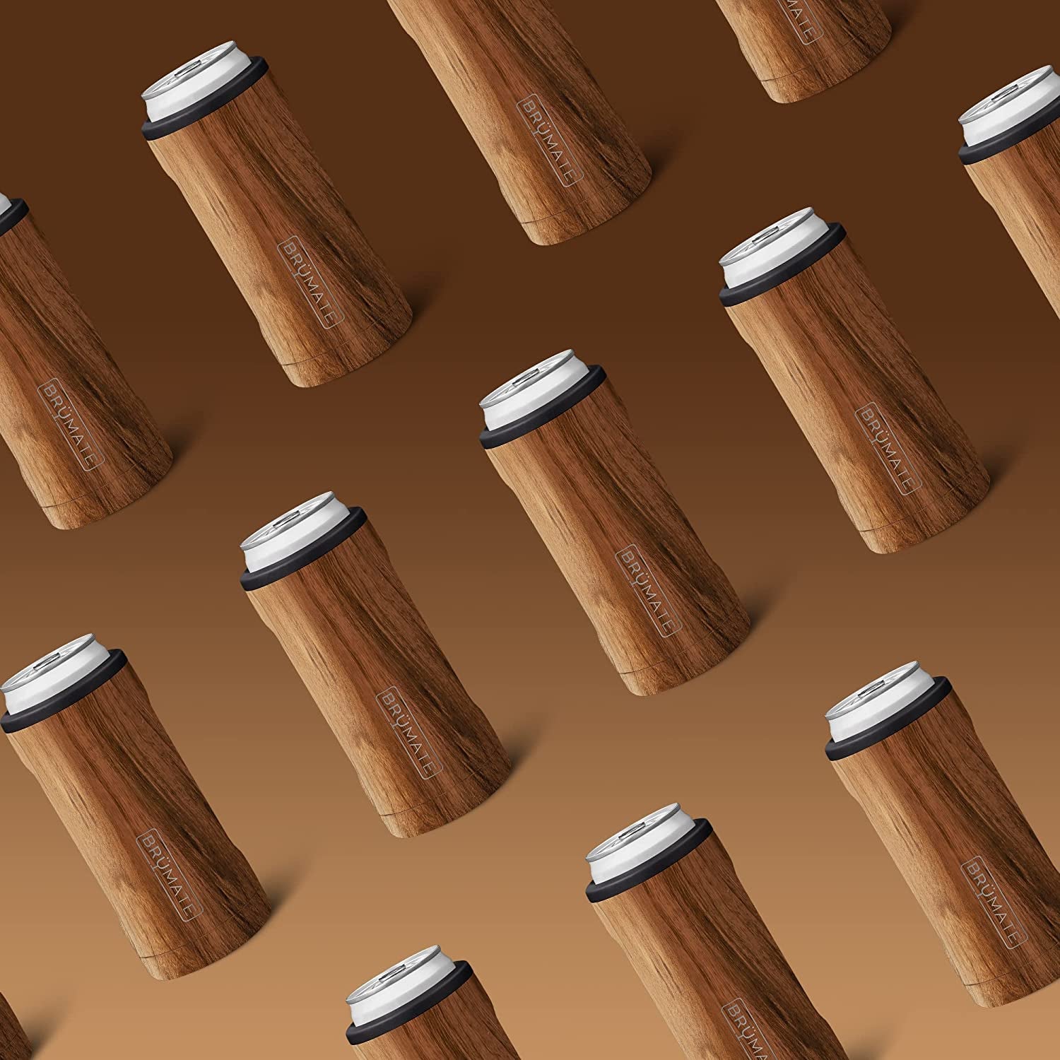 Hopsulator Slim Can Cooler - Insulated Stainless Steel Holder for 12 Oz Slim Cans, Ideal for Hard Seltzer, Beer, Soda, and Energy Drinks (Walnut Finish)