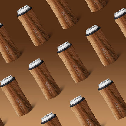 Hopsulator Slim Can Cooler - Insulated Stainless Steel Holder for 12 Oz Slim Cans, Ideal for Hard Seltzer, Beer, Soda, and Energy Drinks (Walnut Finish)